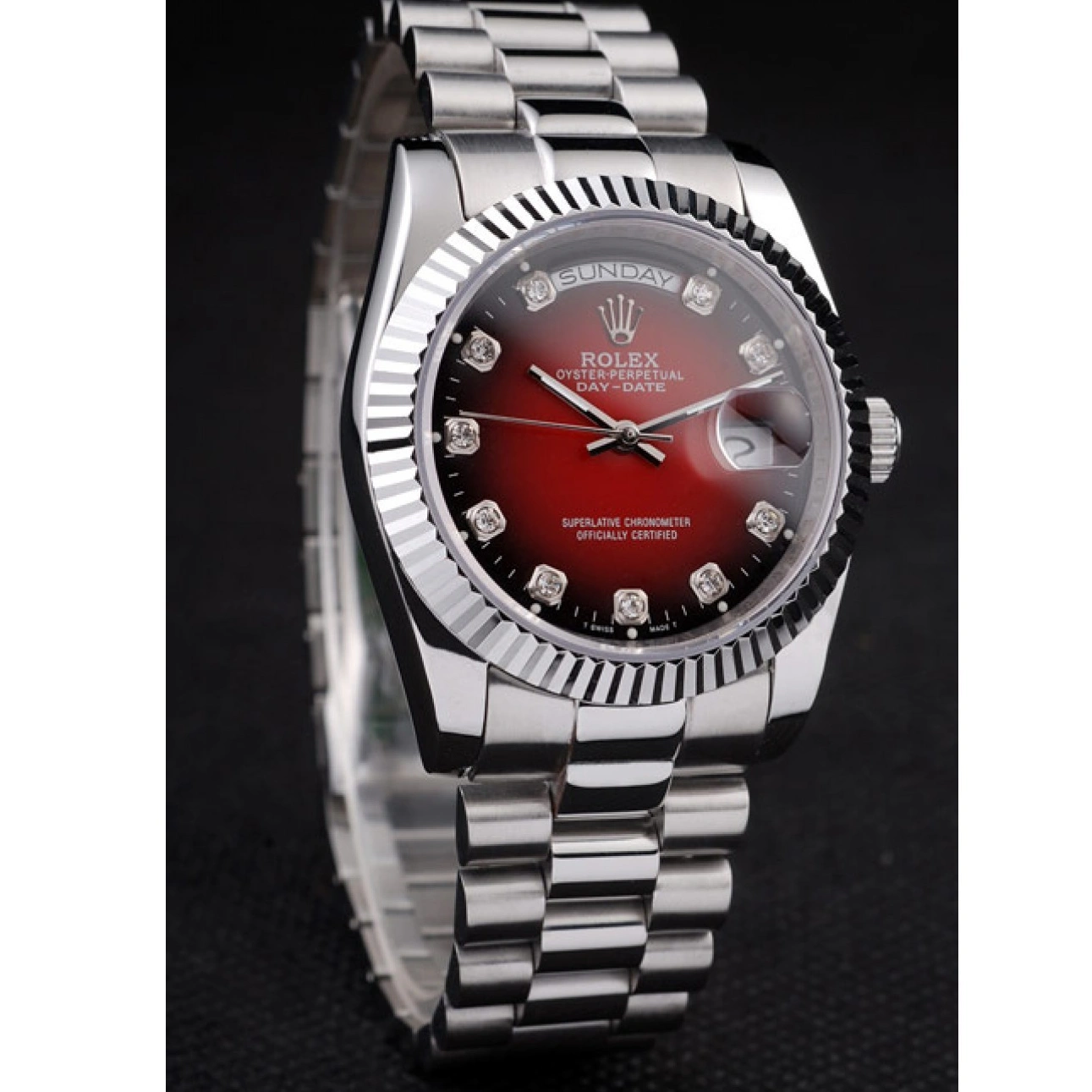 Aaa replica watch Tone Rolex Stainless Day-Date Polished Red Steel Dial Two 1024